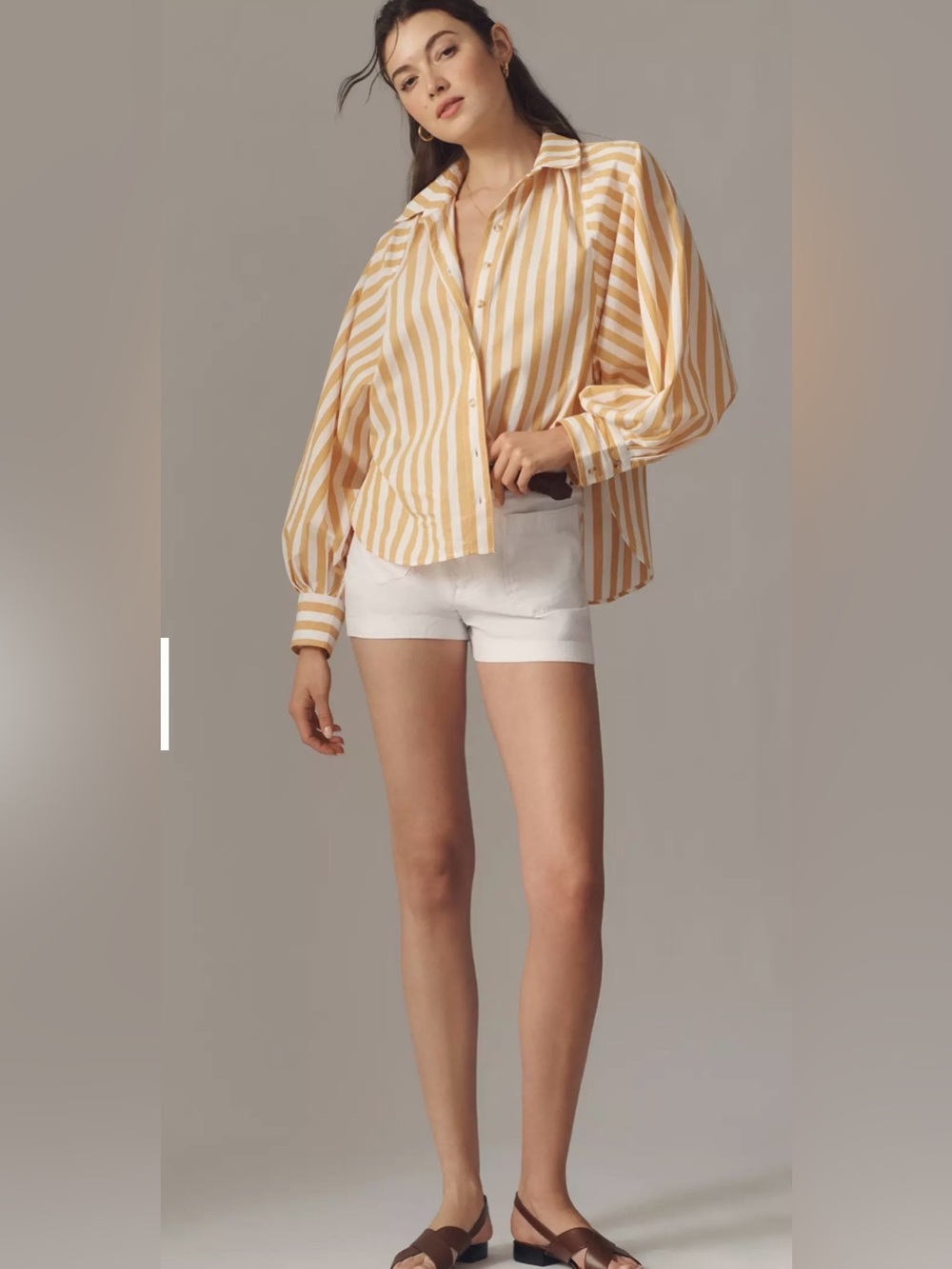 Pilcro Bailey Boyfriend Batwing Buttondown Blouse Brown Stripe XL